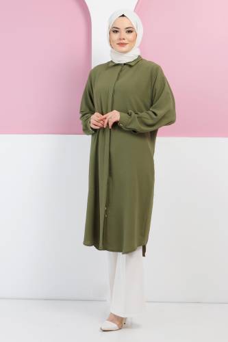 Büyük Beden Düğmeli Tunik TSD220320 Haki 