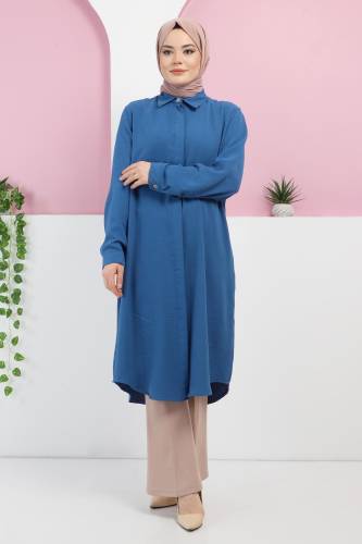 Büyük Beden Düğmeli Tunik TSD220320 İndigo 