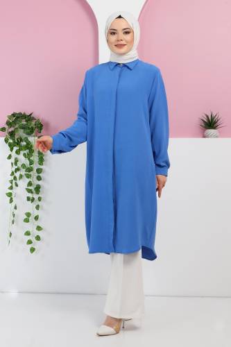 Büyük Beden Düğmeli Tunik TSD220320 Mavi 