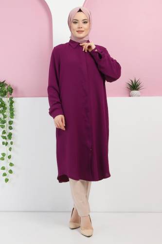 Büyük Beden Düğmeli Tunik TSD220320 Mürdüm 