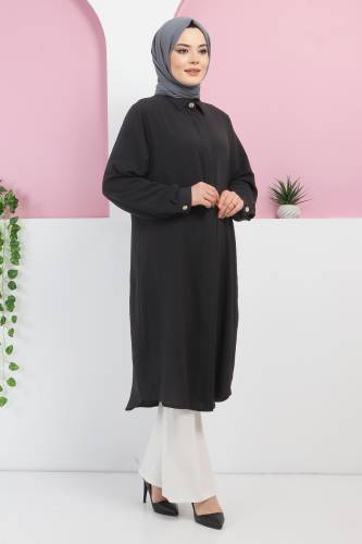 Büyük Beden Düğmeli Tunik TSD220320 Siyah - 2