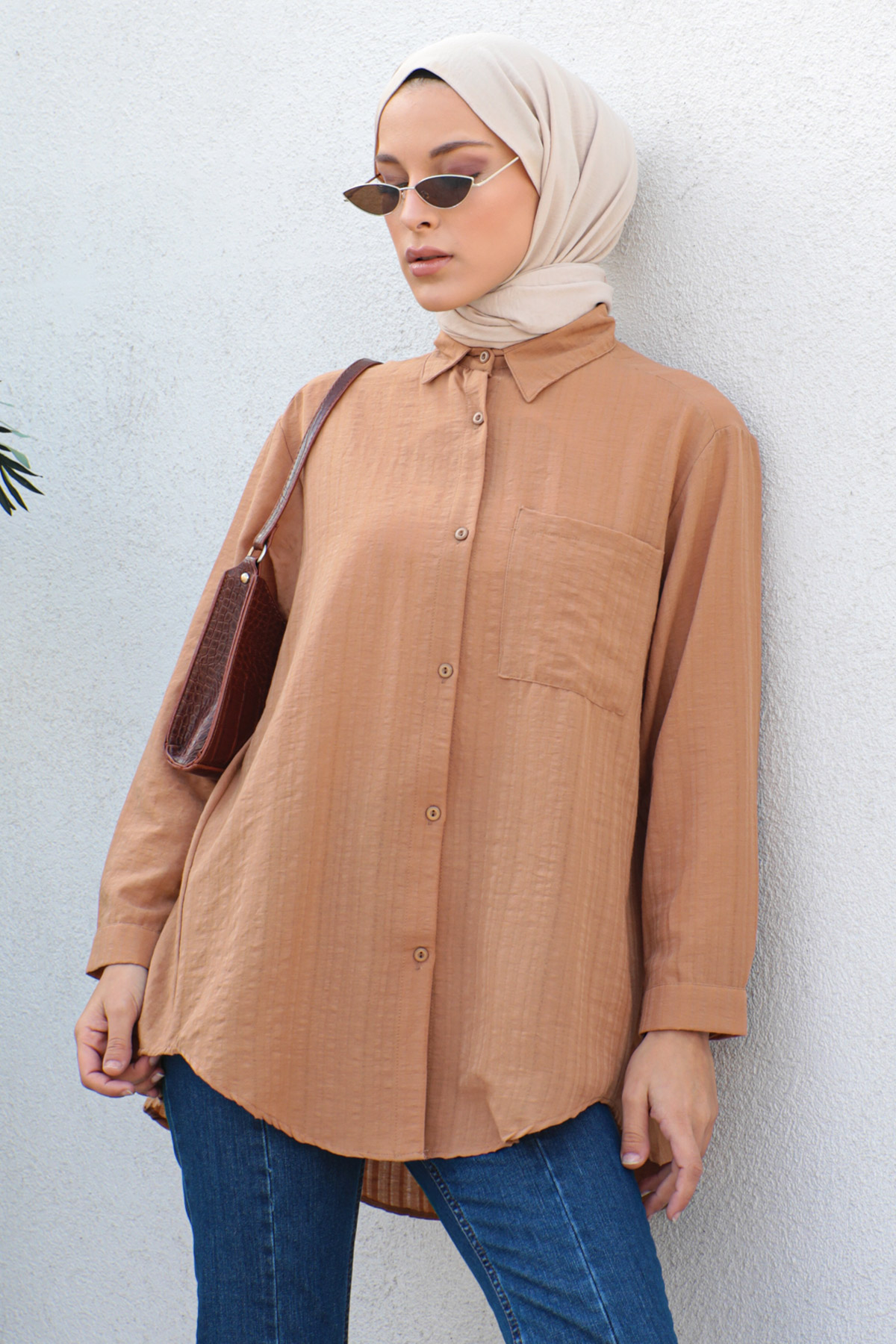 Tesettür Dünyası - Düğmeli Tunik TSD230105 Taba