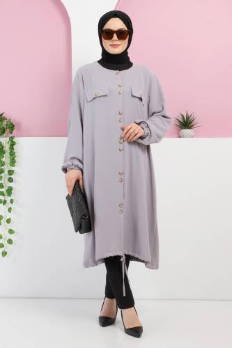 Büyük Beden Düğmeli Yazlık Kap TSD220321 Gri 