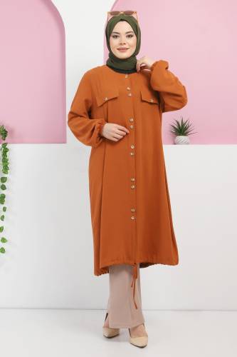 Büyük Beden Düğmeli Yazlık Kap TSD220321 Kiremit 