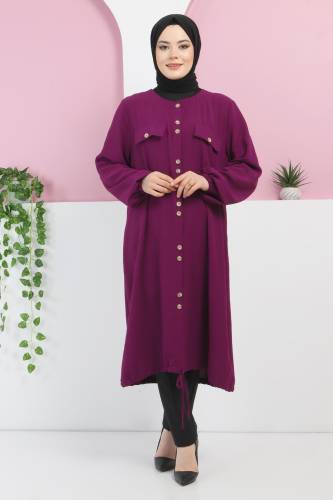 Büyük Beden Düğmeli Yazlık Kap TSD220321 Mürdüm 