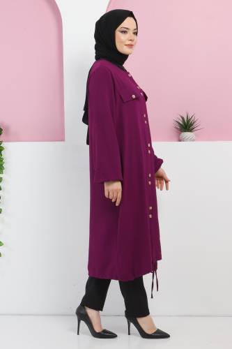 Büyük Beden Düğmeli Yazlık Kap TSD220321 Mürdüm - 4