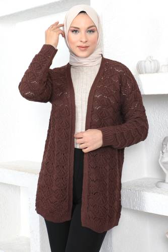 Düğmesiz Triko Hırka TSD230355 Kahverengi 