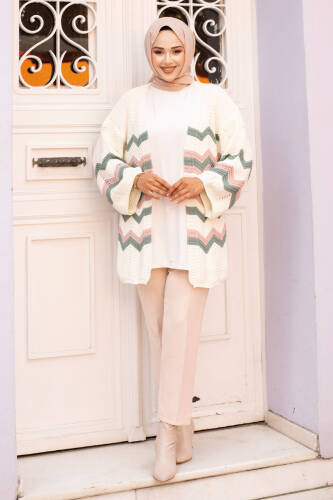 Düşük Kol Zikzak Desenli Triko Hırka TSD240702 Yeşil 