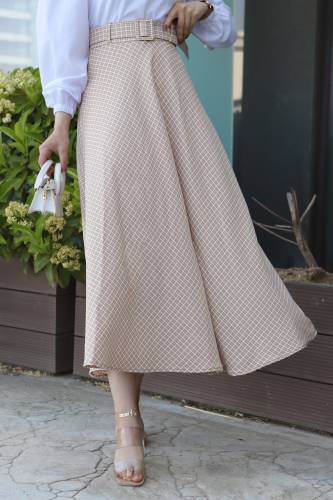 Ekose Desenli Etek TSD220603 Bej - 3