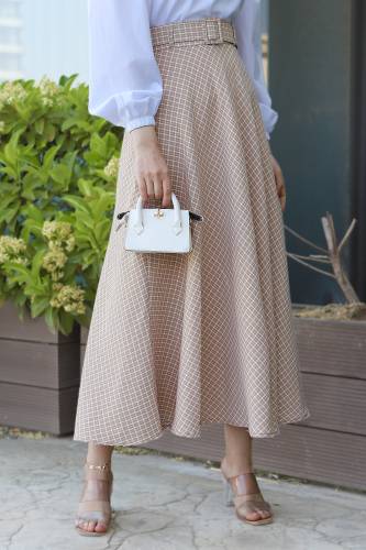 Ekose Desenli Etek TSD220603 Bej - 5