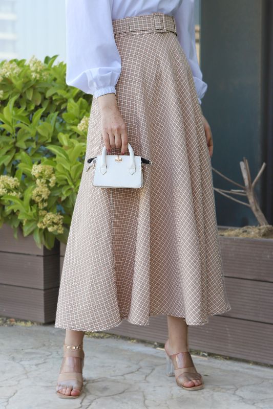 Ekose Desenli Etek TSD220603 Bej - 5