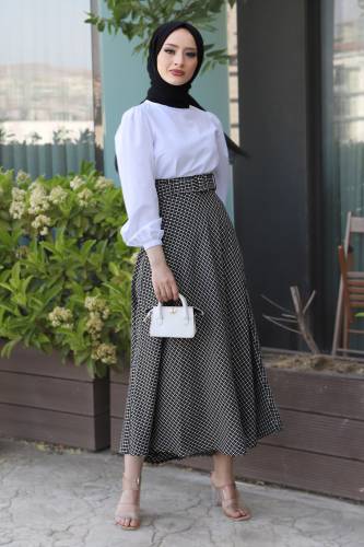 Ekose Desenli Etek TSD220603 Siyah 