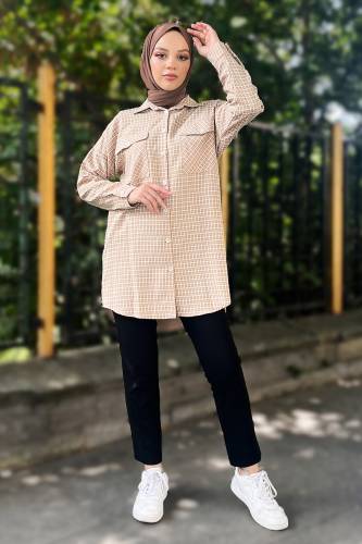 Ekose Desenli Gömlek TSD220837 Bej 