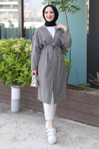 Ekose Desenli Kimono TSD220541 Gri 