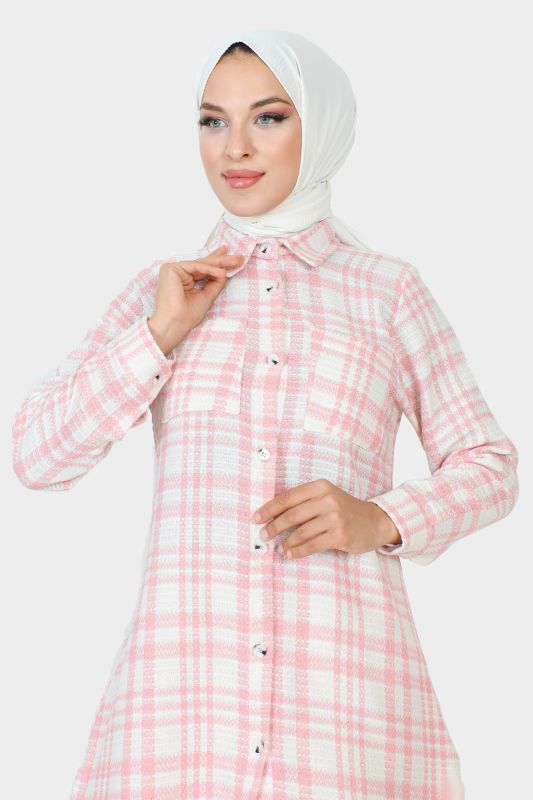 Ekose Desenli Şanel Gömlek TSD230921 Pembe - 2