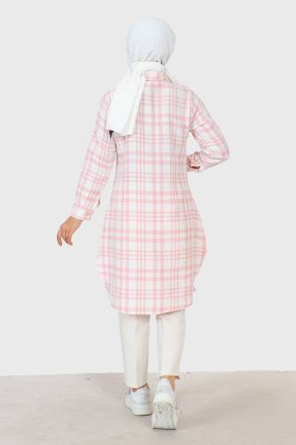 Ekose Desenli Şanel Gömlek TSD230921 Pembe - 5