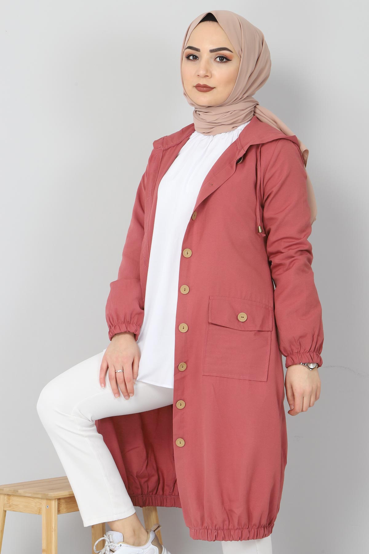 Tesettür Dünyası - Elastic Skirt Hijab Cape TSD0080 Coral