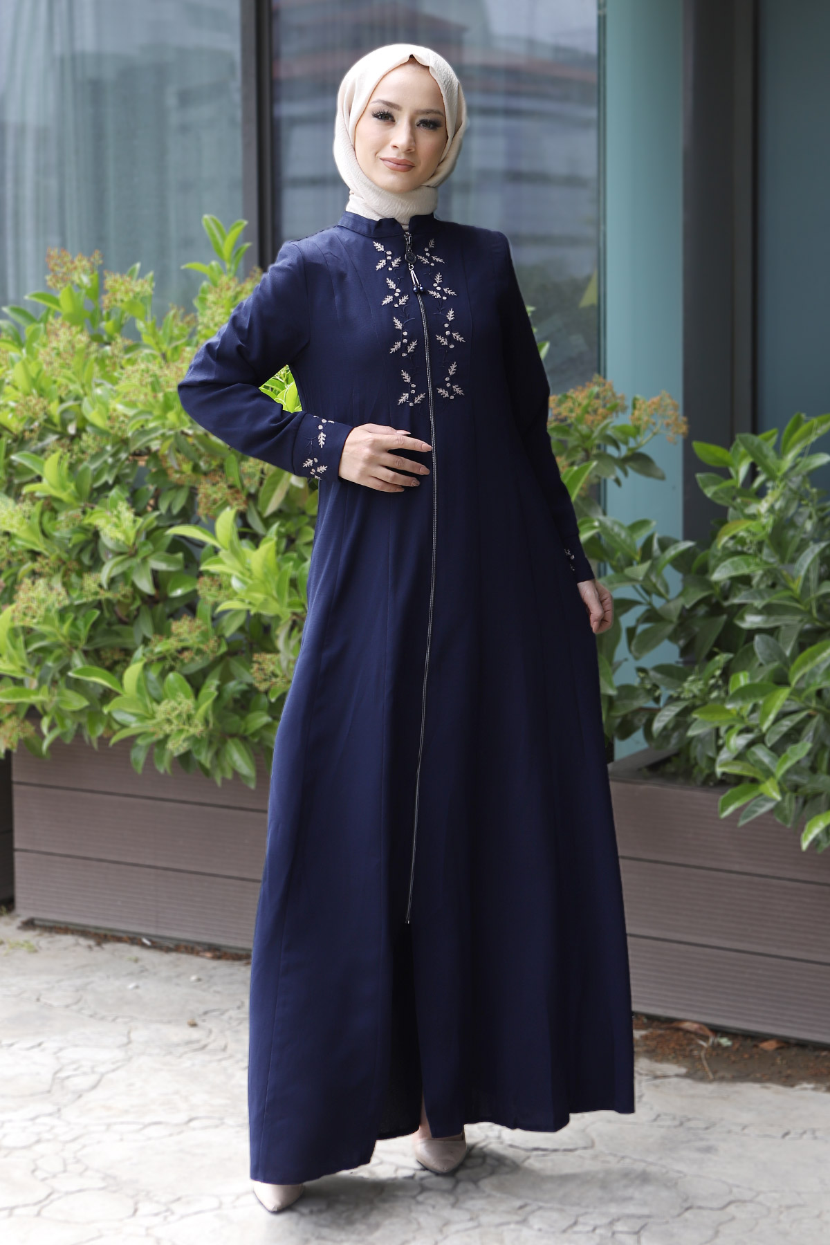 Tesettür Dünyası - Embroidery Hijab Abaya TSD7026 Navy Blue