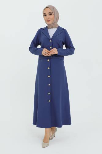 Eteği Düğme Detaylı Ceketli Takım TSD231217 İndigo 