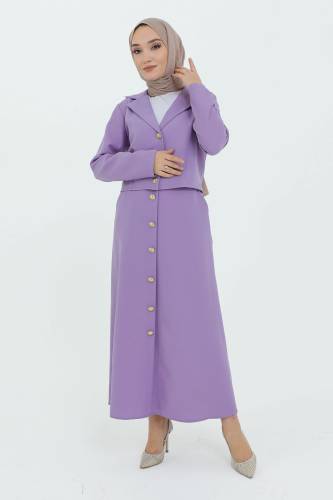 Eteği Düğme Detaylı Ceketli Takım TSD231217 Lila 