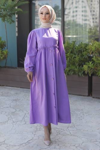 Eteği Düğme Detaylı Elbise TSD220322 Lila 