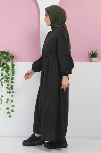 Eteği Düğme Detaylı Elbise TSD220322 Siyah - 4