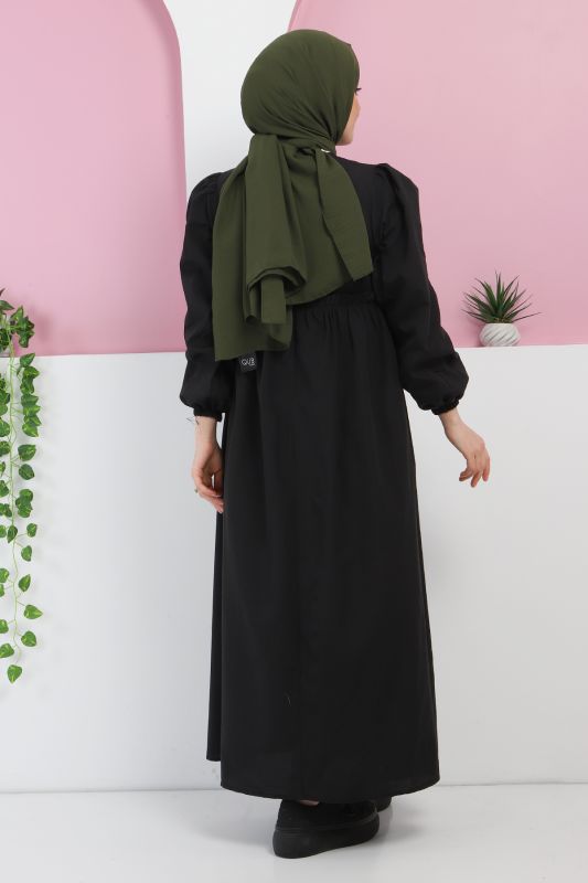 Eteği Düğme Detaylı Elbise TSD220322 Siyah - 5