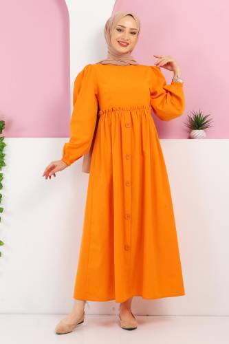 Eteği Düğme Detaylı Elbise TSD220322 Turuncu 