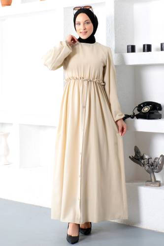 Eteği Düğme Detaylı Elbise TSD221206 Bej 