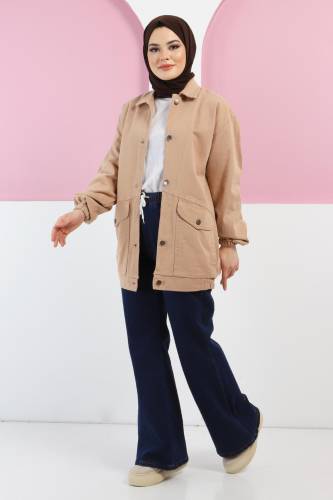 Eteği Lastikli Kot Ceket TSD5517 Camel 