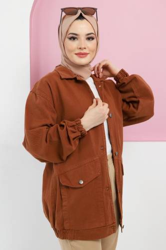 Eteği Lastikli Kot Ceket TSD5517 Kahverengi 