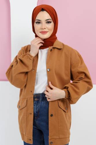 Eteği Lastikli Kot Ceket TSD5517 Tarçın 