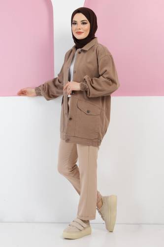 Eteği Lastikli Kot Ceket TSD5517 Vizon 