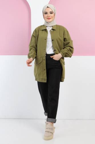 Eteği Lastikli Kot Ceket TSD5517 Yeşil - 2
