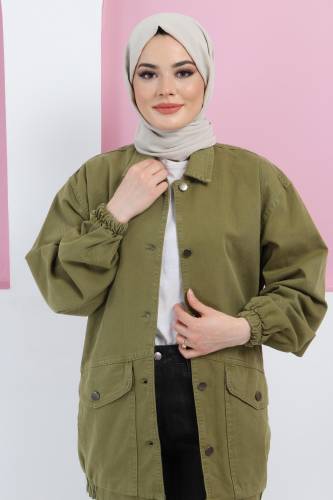 Eteği Lastikli Kot Ceket TSD5517 Yeşil - 1