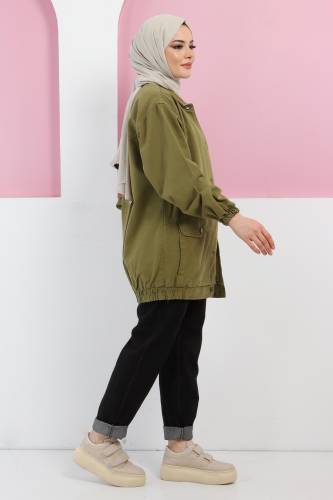 Eteği Lastikli Kot Ceket TSD5517 Yeşil - 4