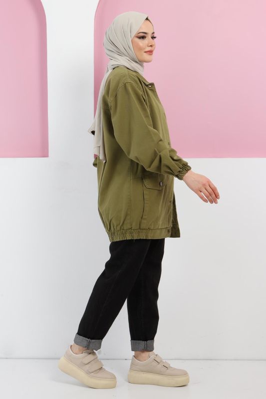 Eteği Lastikli Kot Ceket TSD5517 Yeşil - 4
