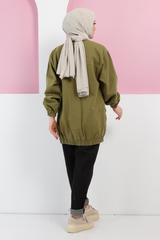 Eteği Lastikli Kot Ceket TSD5517 Yeşil - 5