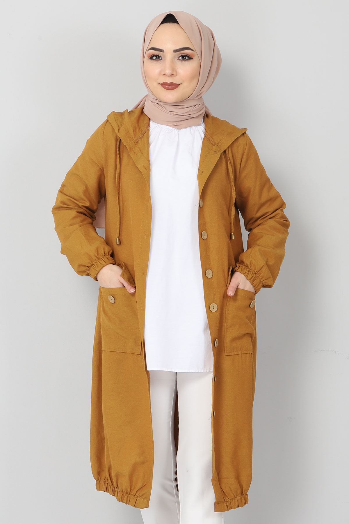 Tesettür Dünyası - Elastic Skirt Hijab Cape TSD0080 Taba