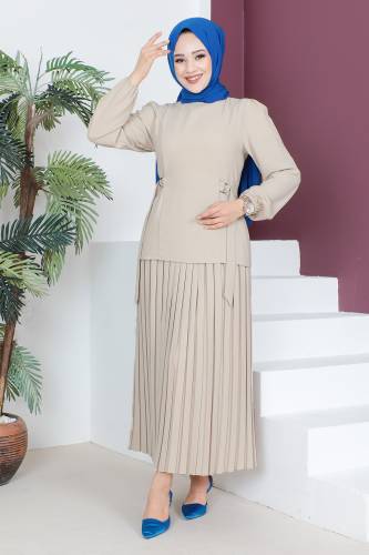 Eteği Pileli Takım TSD230521 Bej 