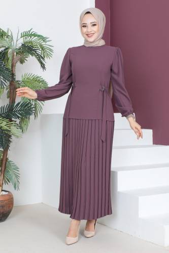 Eteği Pileli Takım TSD230521 Gül Kurusu 