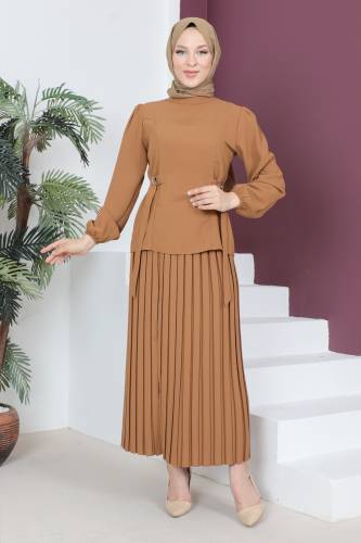 Eteği Pileli Takım TSD230521 Taba 