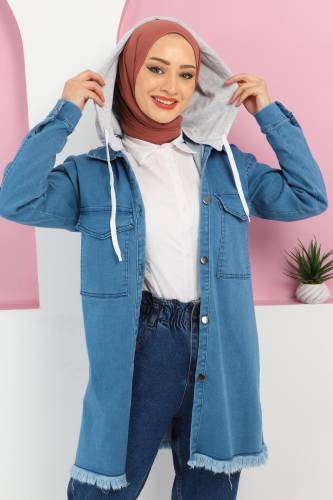 Eteği Püskül Detaylı Kot Ceket TSD220340 Açık Mavi 