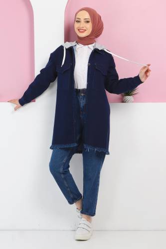 Eteği Püskül Detaylı Kot Ceket TSD220340 Koyu Mavi 