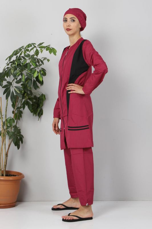 Eteği Şeritli Tesettür Mayo TSD8820 Mürdüm - Tesettür Dünyası (1)