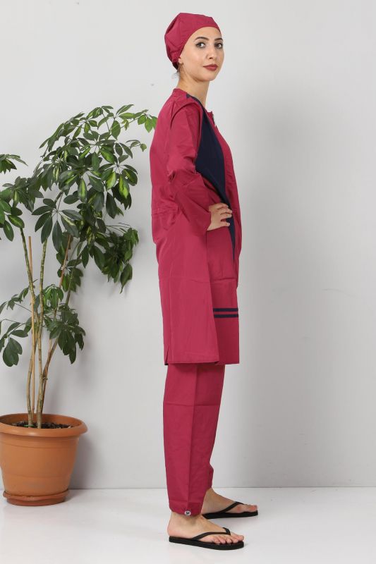 Eteği Şeritli Tesettür Mayo TSD8824 Mürdüm - Tesettür Dünyası (1)