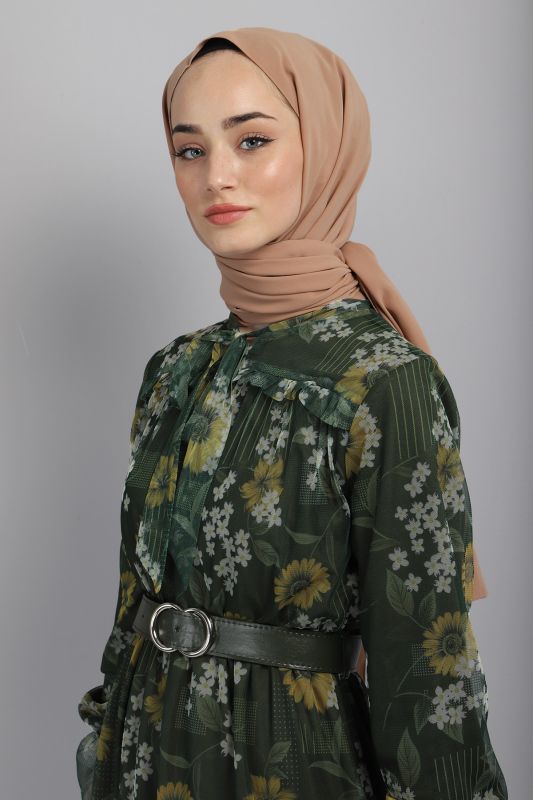 Papatya Desenli Tül Elbise TSD220802 Yeşil - 2