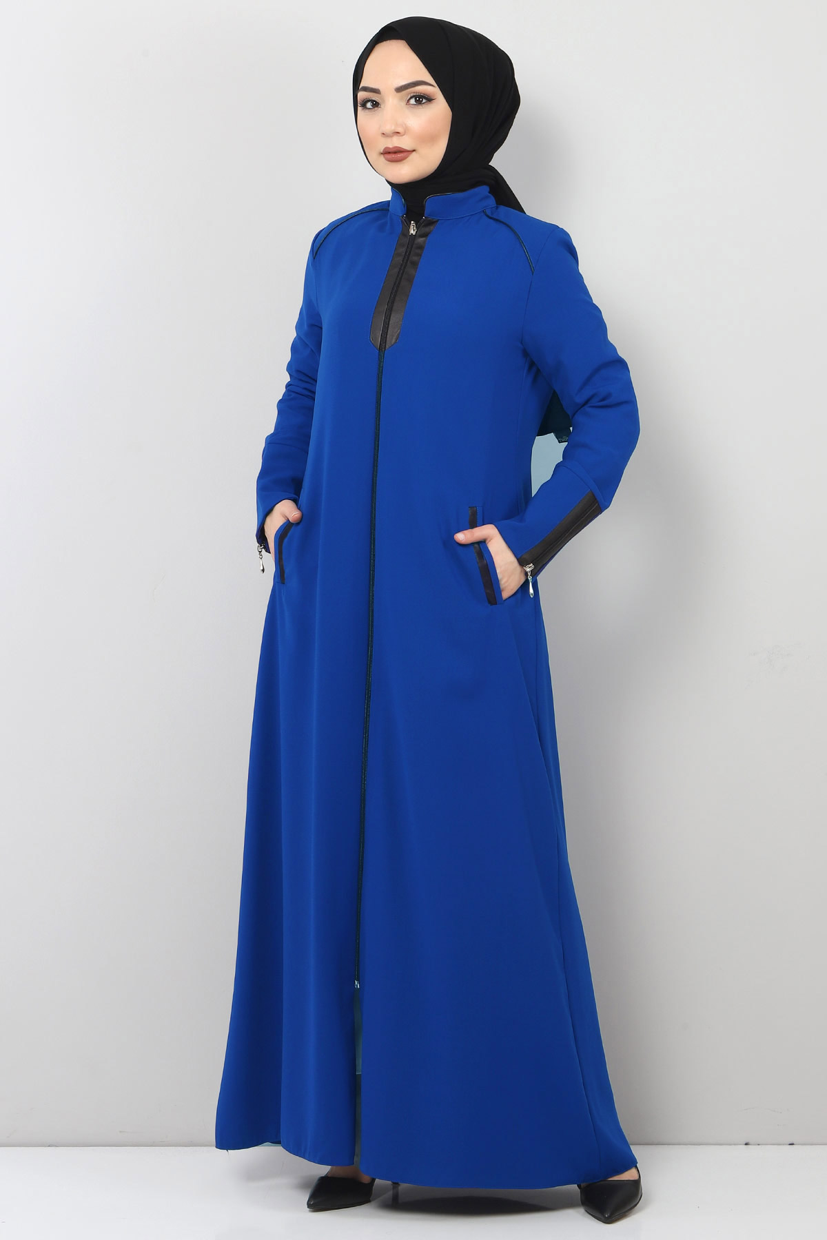 Tesettür Dünyası - Zipper Detailed Hijab Abaya TSD2201 Indigo