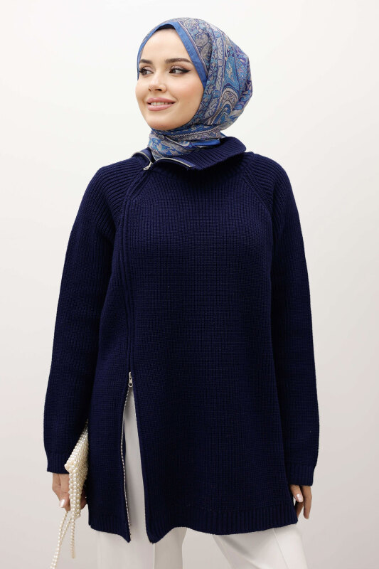 Fermuar Detaylı Triko Tunik TSD250254 Lacivert - 1