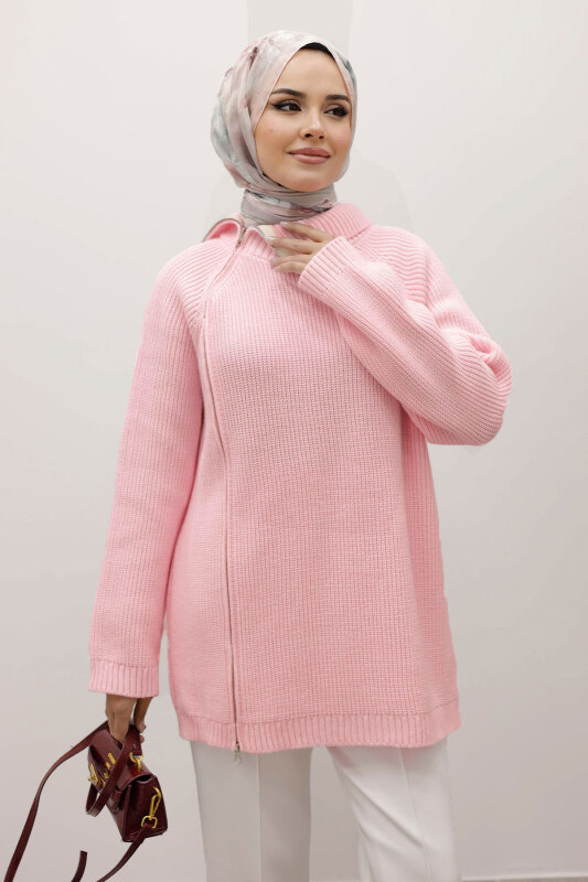 Fermuar Detaylı Triko Tunik TSD250254 Pembe - 1